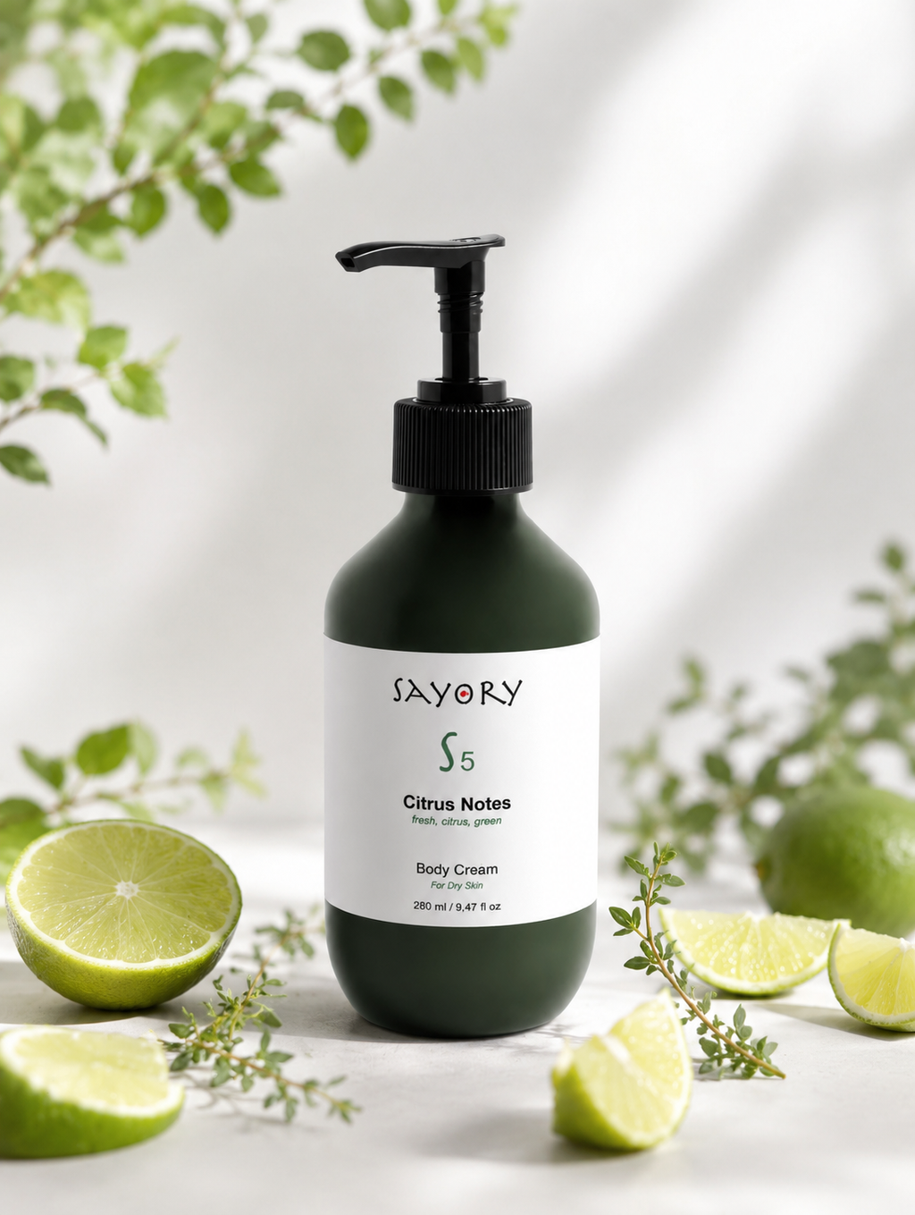 Sayory S5 Citrus Notes Body Cream – groene sfeeropstelling